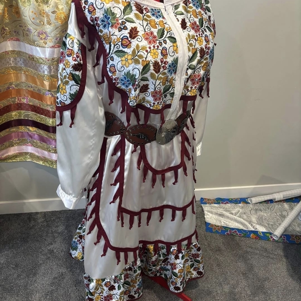 Floral Asymmetrical Dress with Burgundy Accents - Picture 5 of 7